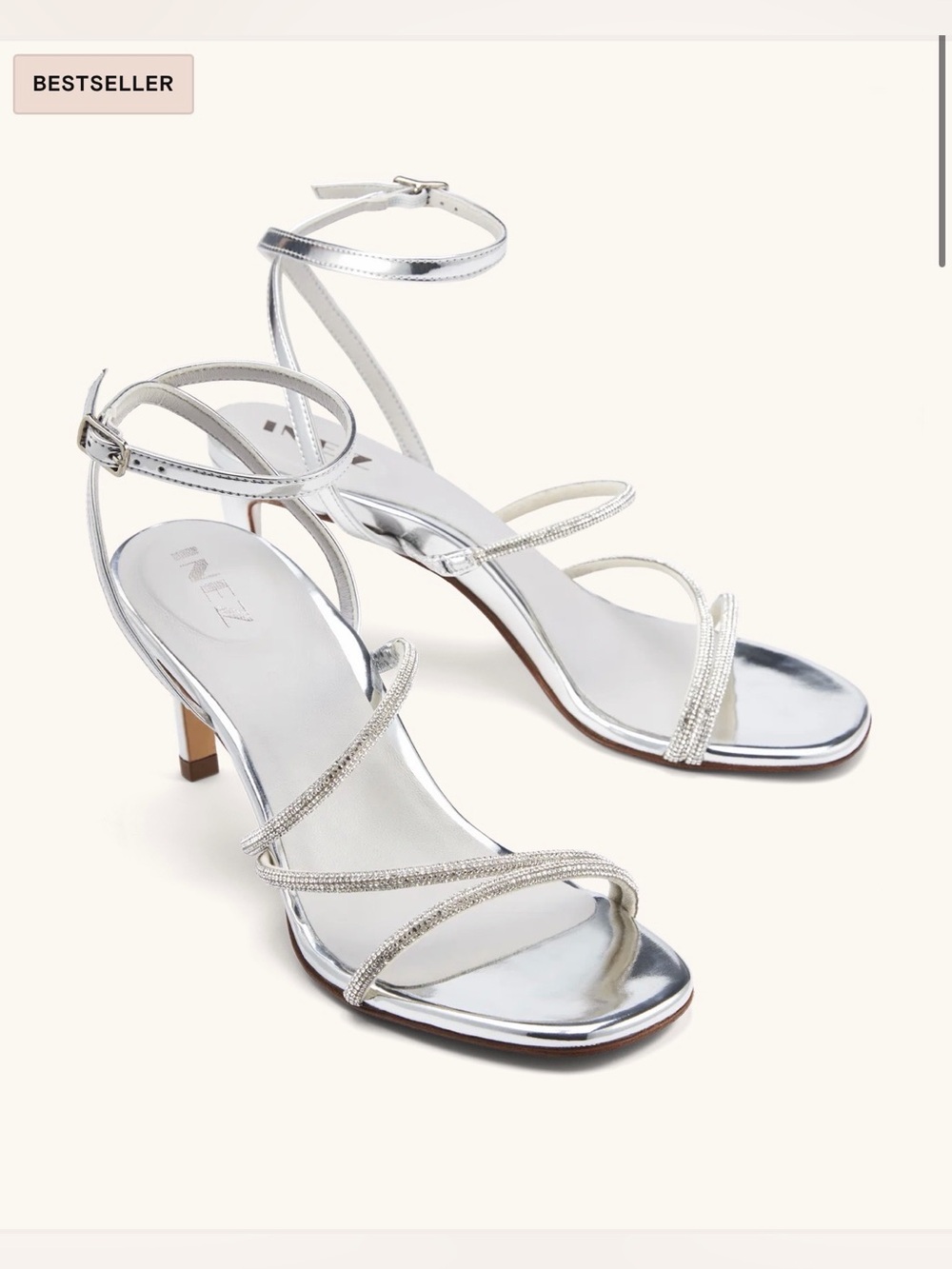 Inez Sofia Silver Metallic with Crystals Size 6 1/2 Roomy